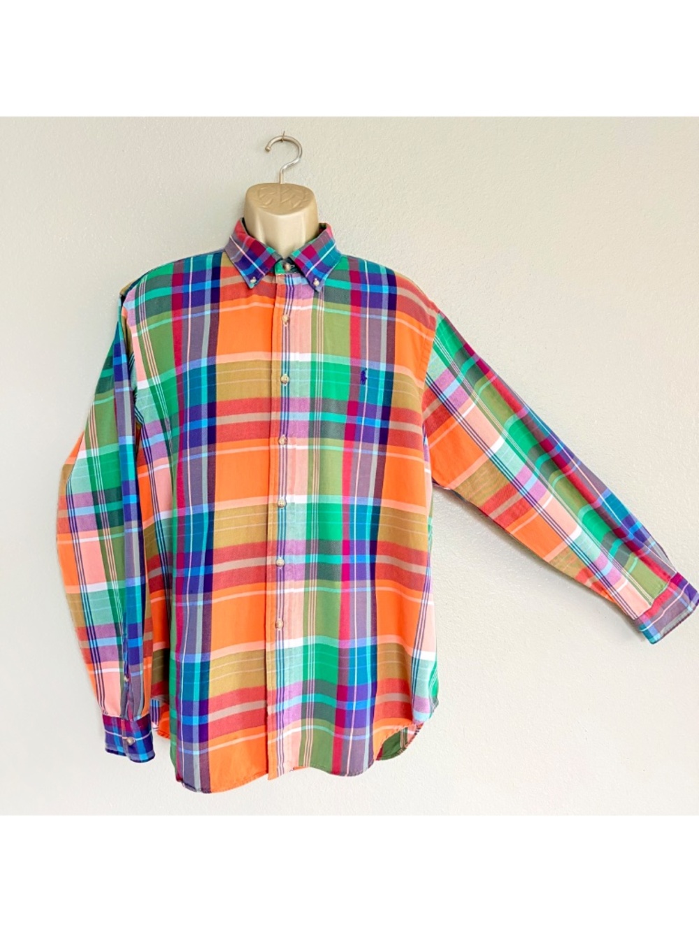 Polo Ralph Lauren Retro Madras Plaid Shirt Mens XL Classic Fit Preppy Rainbow